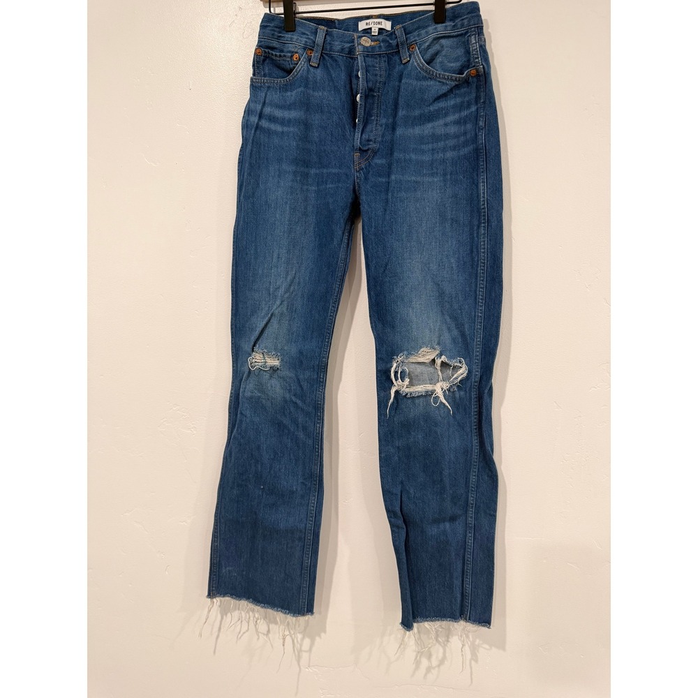 RE/DONE Womens High Rise Straight Leg Distressed Jeans Blue Size 28 Button Fly